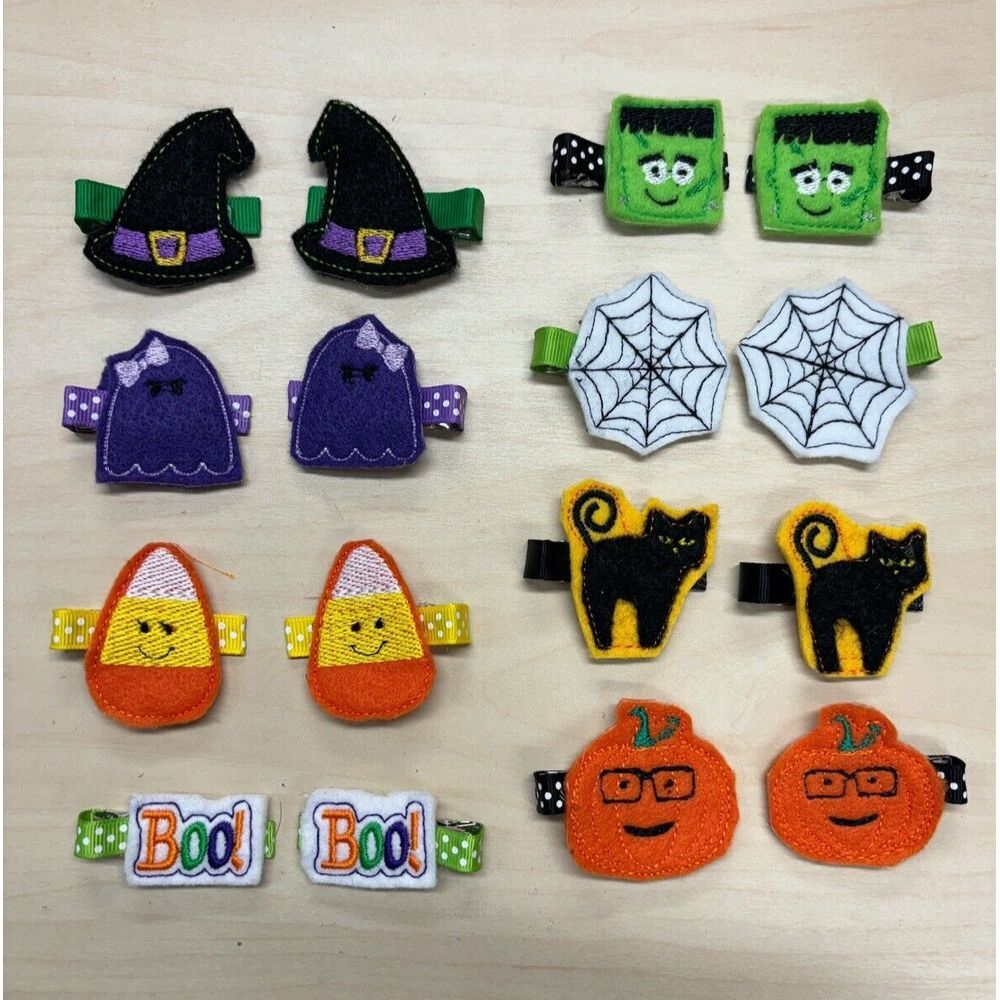 Girls Fall Autumn Hair Clips Handmade Halloween Felt Barrettes Embroidered Cute